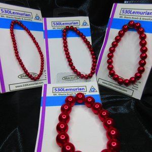 Red Glass Pearl 7" Stretchy Bracelet Lot Of 4 Different Bracelets